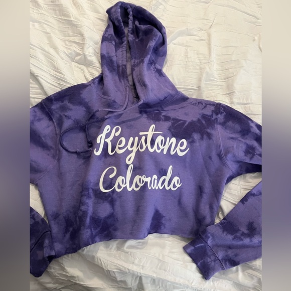 NWOT Tie Dye Cropped Hoodie Sweatshirt - Purple - Women’s Small - Picture 2 of 5